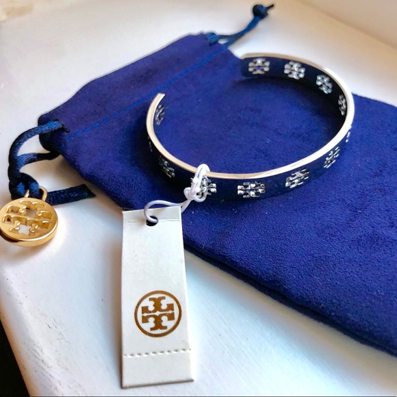 NWT Tory Burch Silver Pierced Logo Cuff Bracelet - Picture 6 of 7